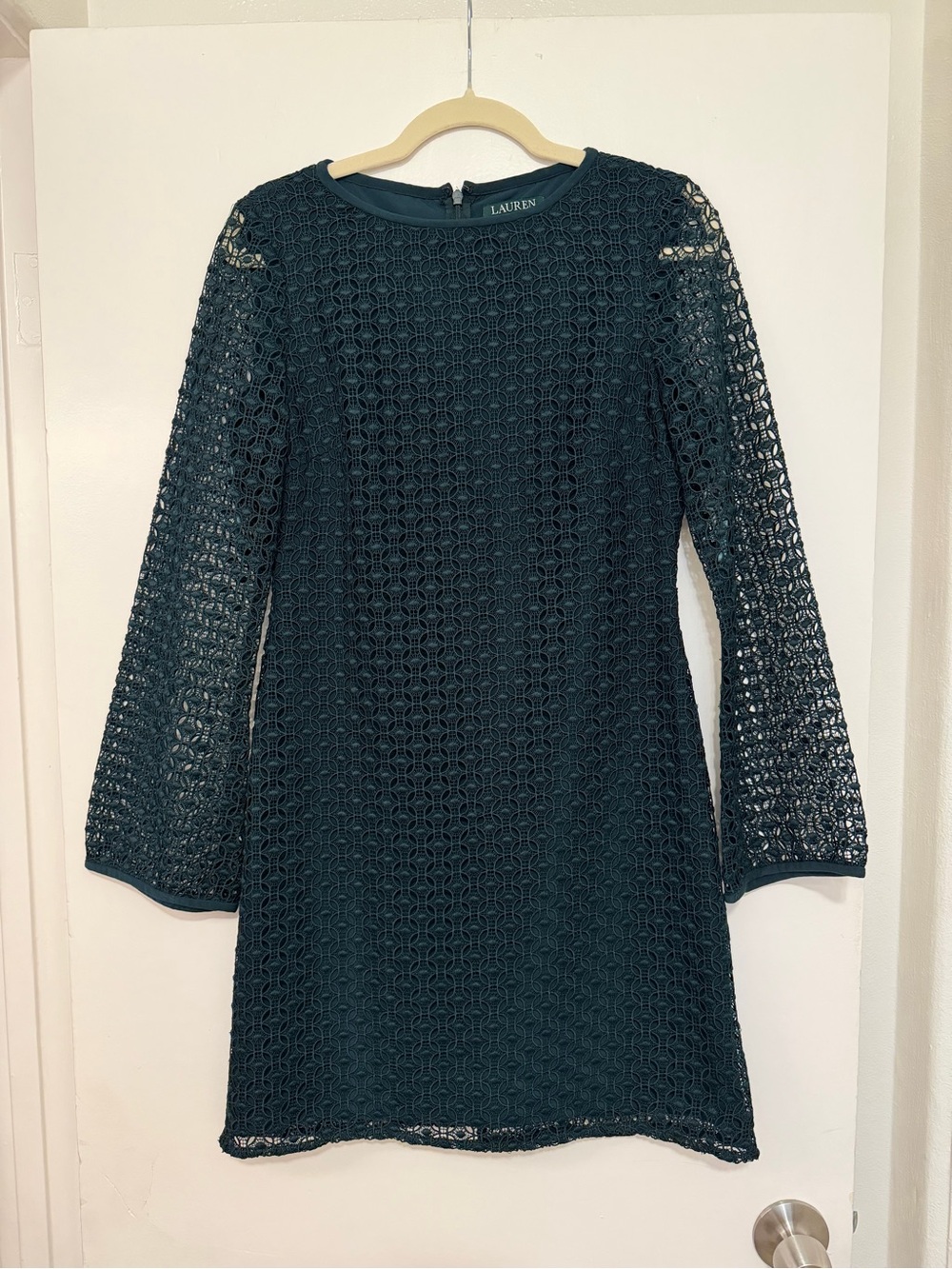 Lauren Ralph Lauren Teal Crochet Lace Long-Sleeve Shift Dress